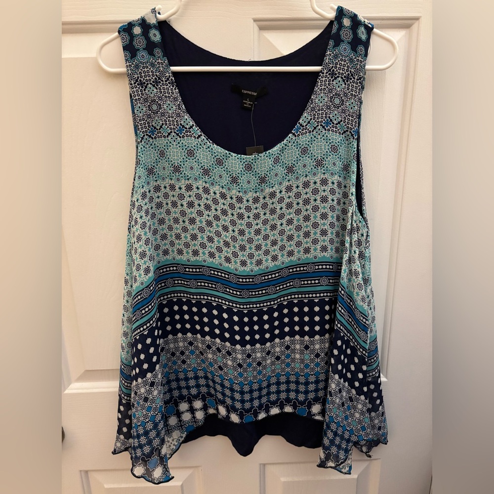 Espresso Teal and White Floral Top